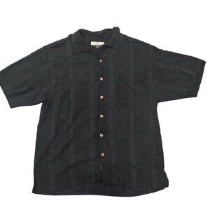 Tommy Bahama 100% silk Mens Black Short Sleeve Button-Up Hawaiian Collar Shirt L